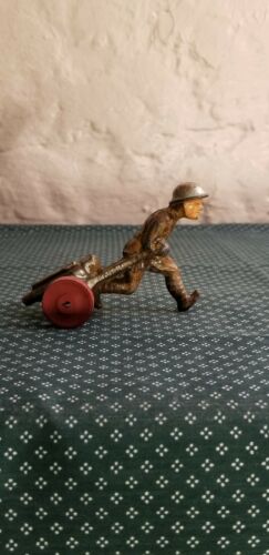 Vintage Manoil Lead Toy Military Soldier Running With Cannon RARE