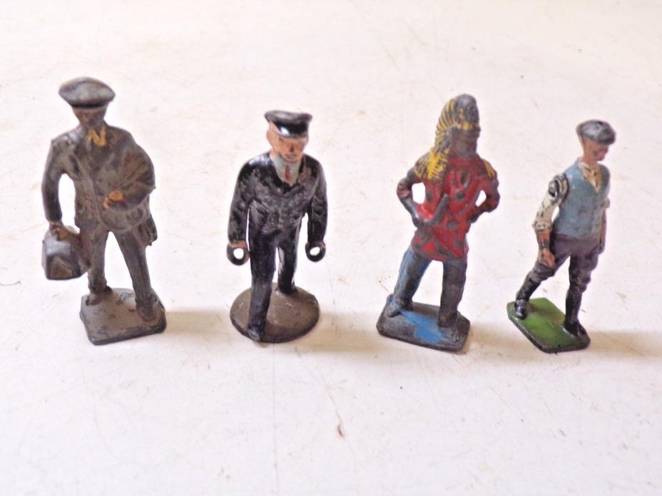 4 Small Old Lead Toy Figures 1 is Indian Chief