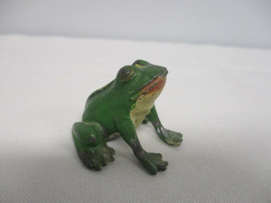 VINTAGE LEAD HAND PAINTED SITTING FROG FIGURE  ~  1 1/8