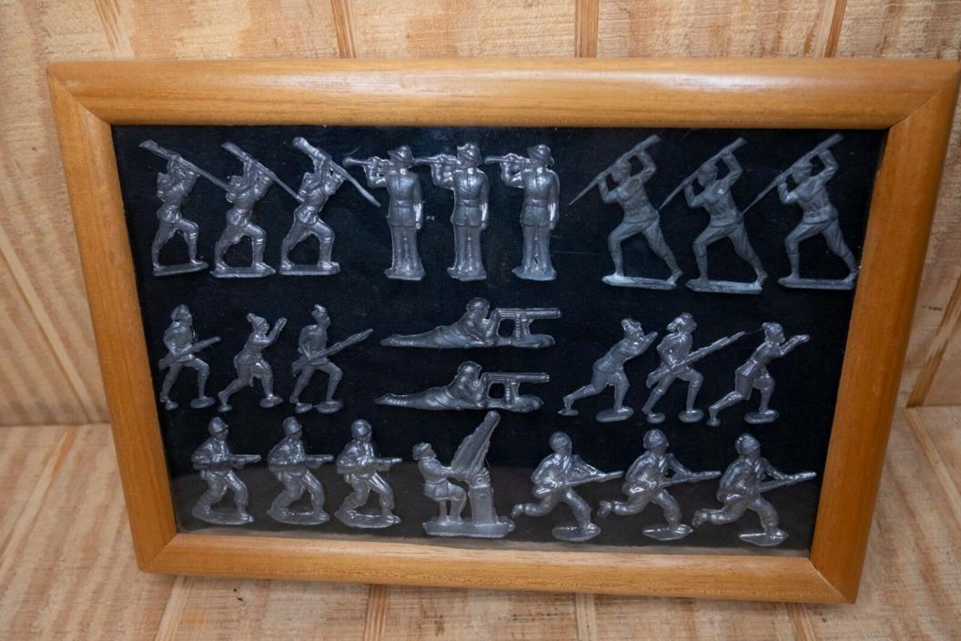 24 Antique Lead Toy Soldiers Framed In Shadow Box with Glass