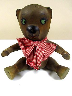 Vintage Wooden Teddy Bear Doll Hand Painted