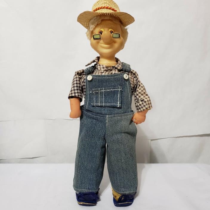 Vintage Japan Hard Plastic Doll Farmer Overalls Collectible Toys decoration