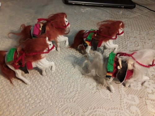 Vintage Plastic Toy Saddled Horses-Made in Mexico Lot of 4