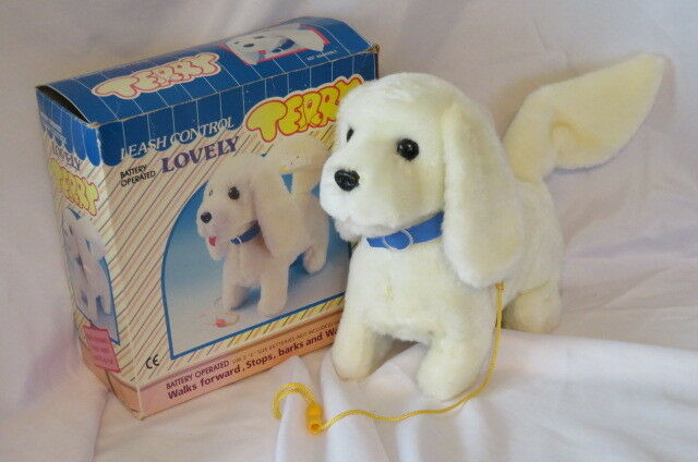 Vint.-New LOVELY TERRY Leach Control Battery operated Toy Plush Dog China-WORKS!