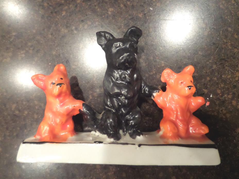 Vintage 3 Scotties Holding onto Paws and Tails  Ceramic Japan