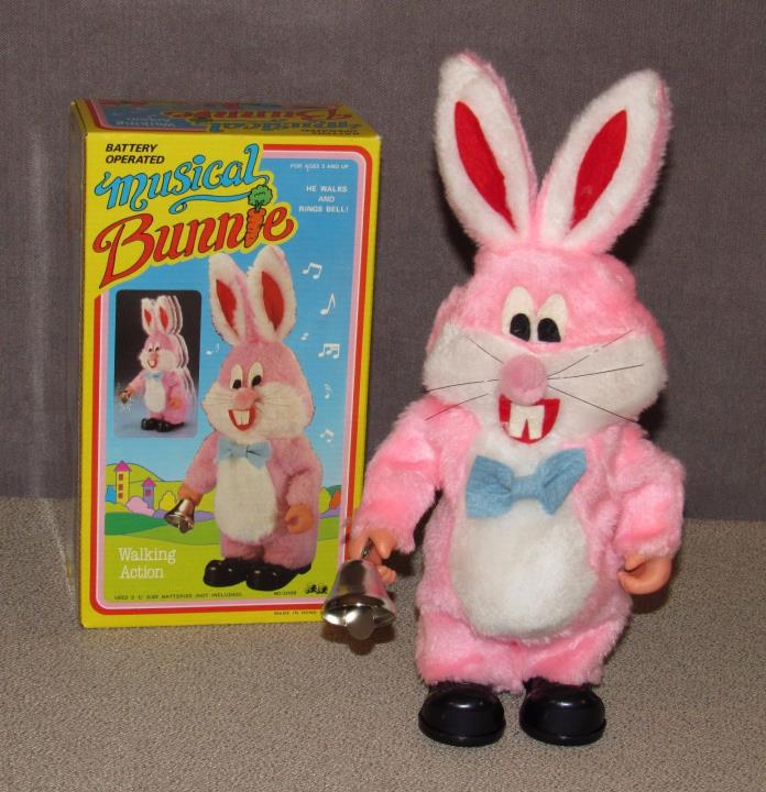 New Old Stock Musical Bunny Bunnie Walking Rings Bell Made in Hong Kong