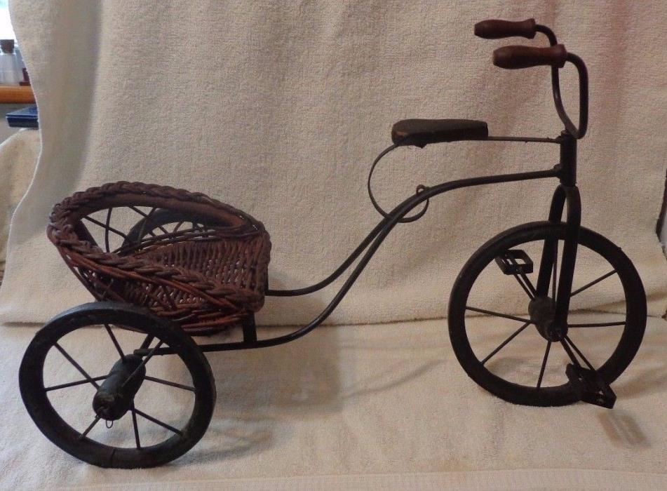 Vintage Wood, Metal & Wicker Tricycle With Rickshaw Decor/Doll Size 12