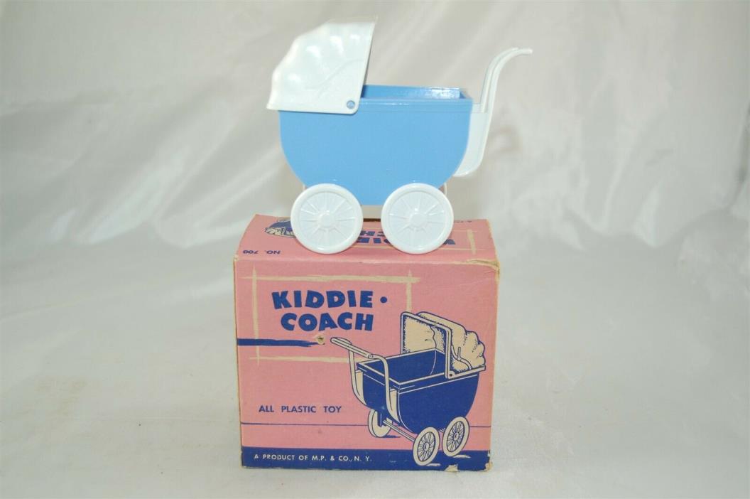 M.P & Co Kiddie Coach Blue and White Plastic Doll Carriage Stroller Toy with Box