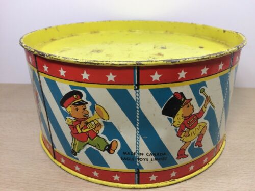 Eagle Toy Made In Canada Tin Snare Drum Vintage toy Metal Union Jack Trumpet