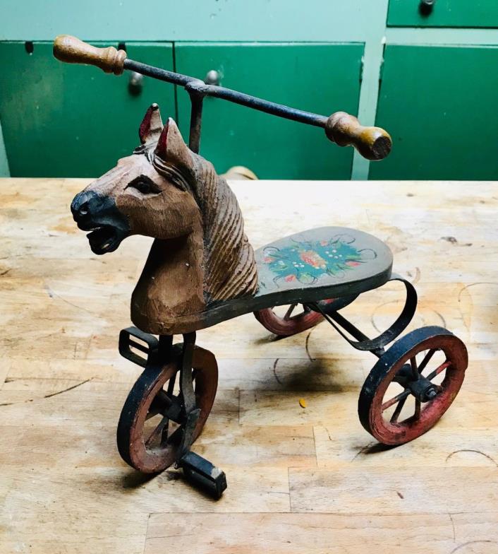 Vintage Reproduction Tricycle Toy Horse Handpainted primitive decor