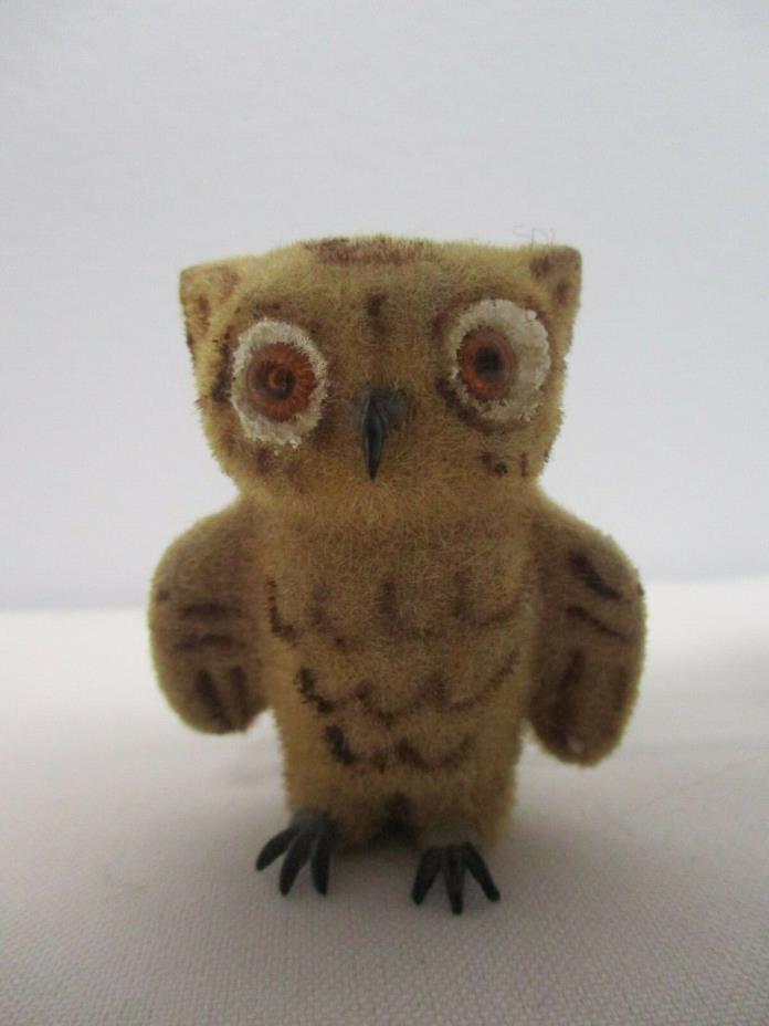 VINTAGE KUNSTLERSCHUTZ WEST GERMANY MINIATURE FUZZY OWL FIGURE ~ 2
