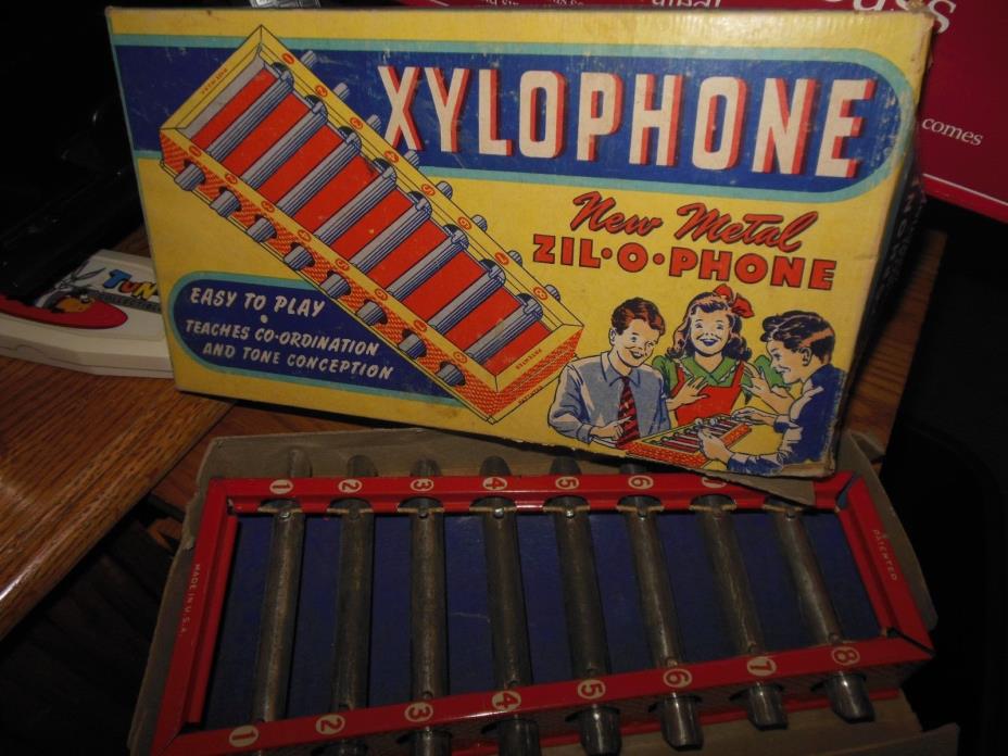 Vintage New Metal Xylophone Zil-O-Phone With Original Box No Mallets