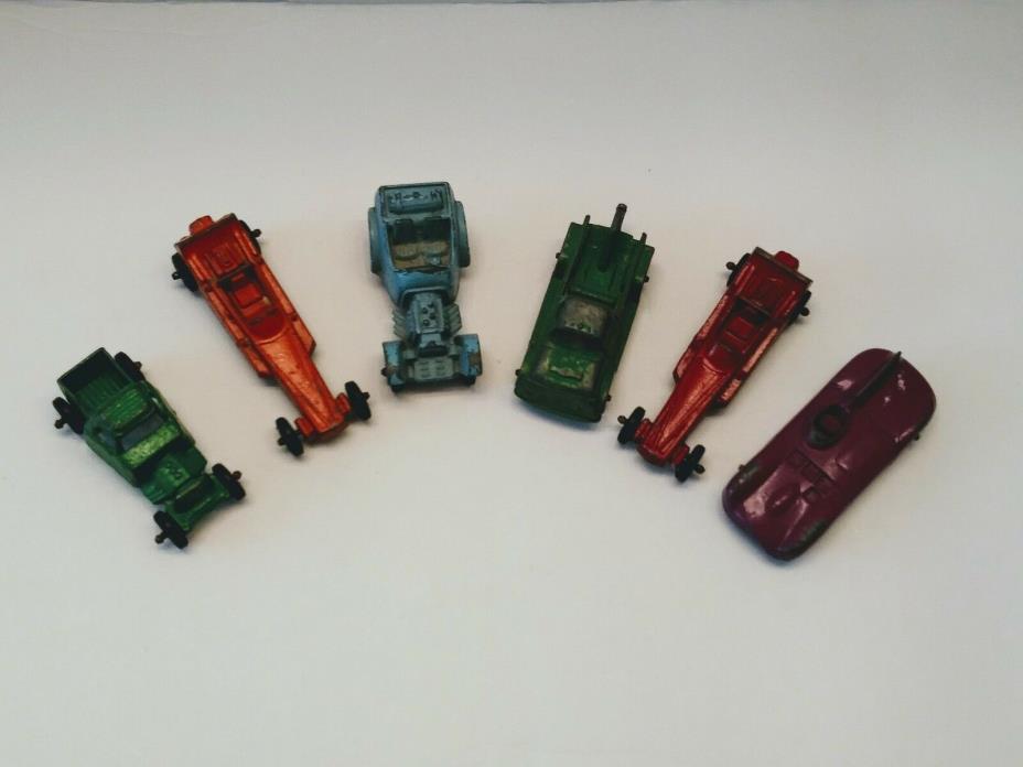 1940-50's Tootsie toys Collection Lot of 6 Dragster Wrecker Jaguar Hot Rod Truck