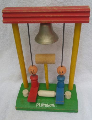Rare Vintage PLAYSKOOL Wooden Child's Toy Pound Bell With Mallet