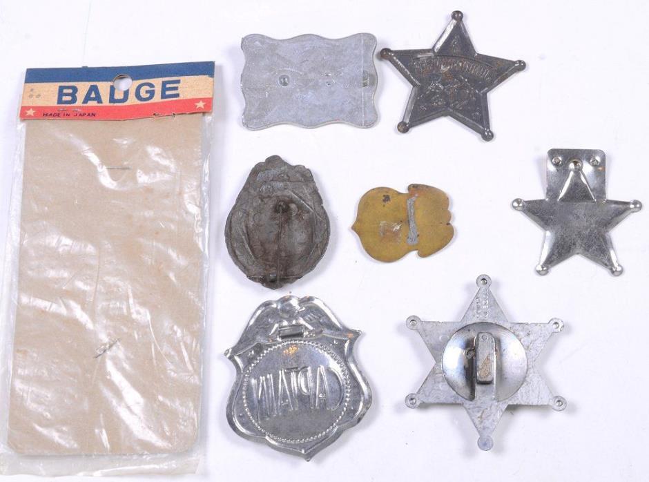 Lot of 9 Vintage Toy Tin Badges Davy Crockett Police Deputy Captain Lone Ranger