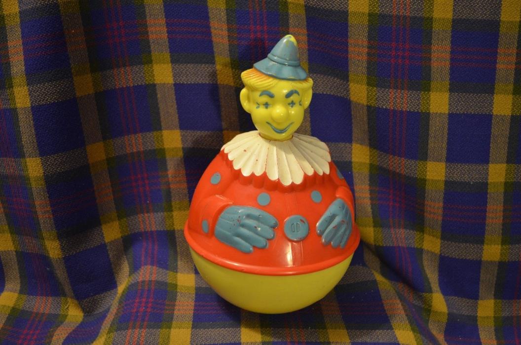 Vintage KNICKERBOCKER Roly Poly Red/Blue/Yellow&White Clown Child's Toy-30/40s