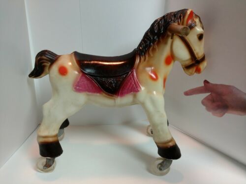 Vintage 1950-60s Blazon? Plastic Riding Horse Pony Children's Toy Castor Wheels