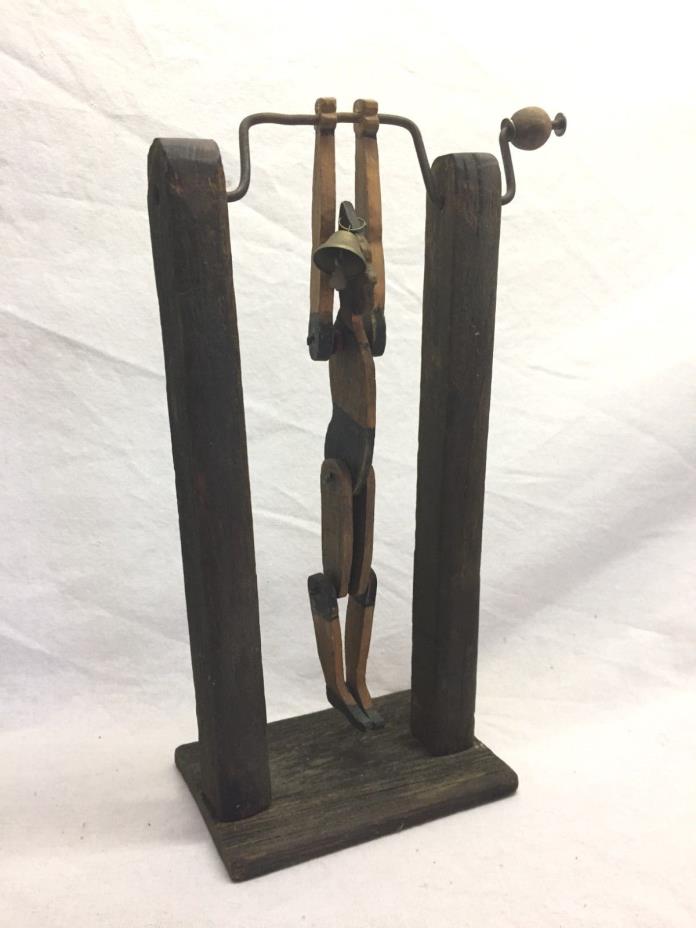 Vintage Wooden Acrobat Trapeze Somersault Toy w/ Handle USA
