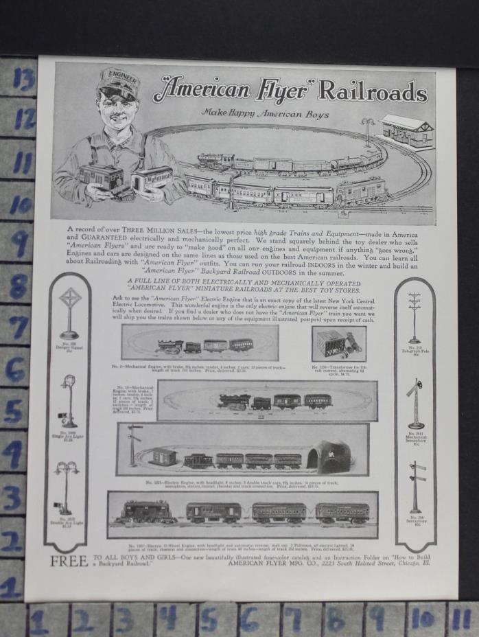 1928 AMERICAN FLYER ENGINEER MODEL RAILROAD TRAIN GAME TOY VINTAGE AD  CN02
