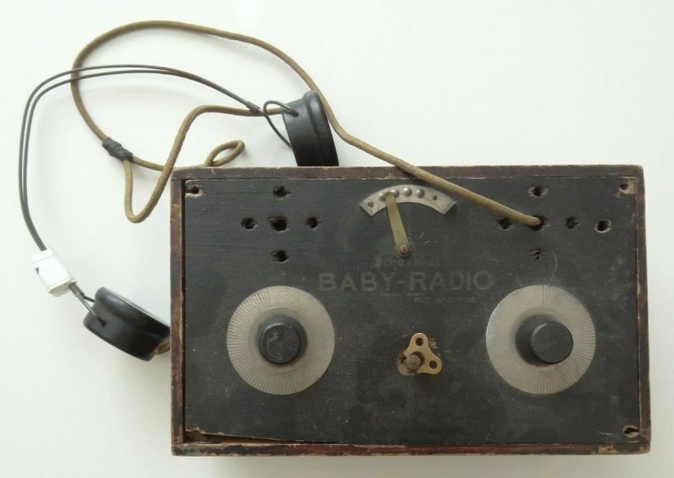 Antique Schoenhut Wood Baby-Radio Music Box with Toy Headphones FOR PARTS