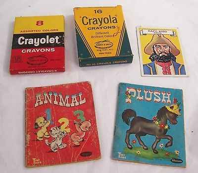 1949 PLUSH Pony,Animals 123 Tiny Tales,Capt. Kid Who Am I? card,Crayola,Crayolet