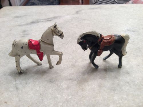 2 VINTAGE METAL TOY HORSES BLACK AND WHITE