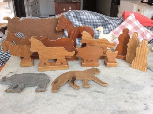 15 VINTAGE PRIMITIVE STYLE WOOD STAND UP ANIMAL TOYS HAND MADE