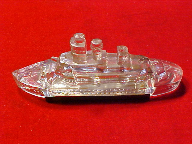 TOY BATTLESHIP BOAT GLASS CANDY CONTAINER ORIGINAL CLOSURE NICE