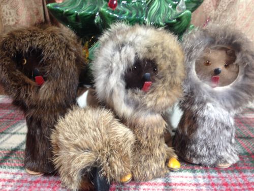 Old VTG 4 Made In Poland Rabbit Fur & Leather Toy Doll Figurine Dogs Bears Hog