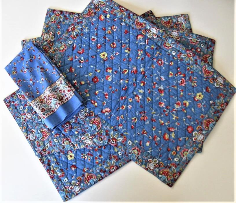 4 Valdrome blue placemats with 4 matching napkins, Pierre Deux French Provence