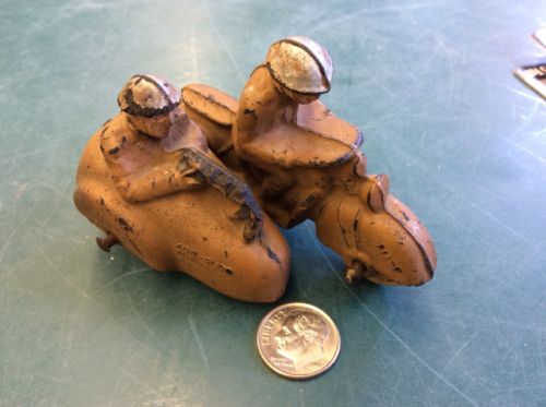 Antique AUB-RUBR Military Motorcycle w/ Sidecar & Soldiers Hard Rubber Toy