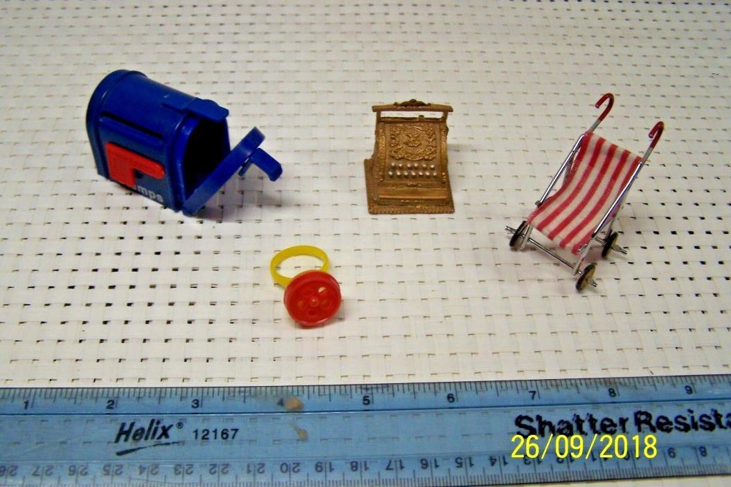 Miniature Doll House Stroller Metal Cash Register Stamp Mailbox Whistle Ring Lot