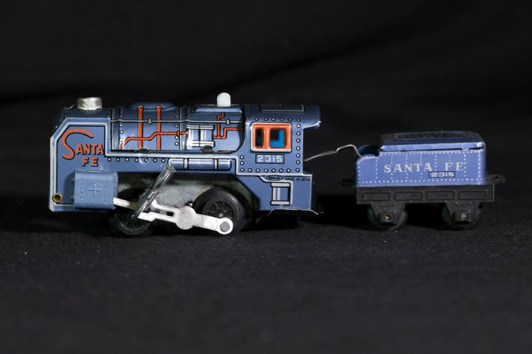 Vintage Haji Toys Train Engine 2315 Santa Fe Litho Vintage Metal Toy Wind Up