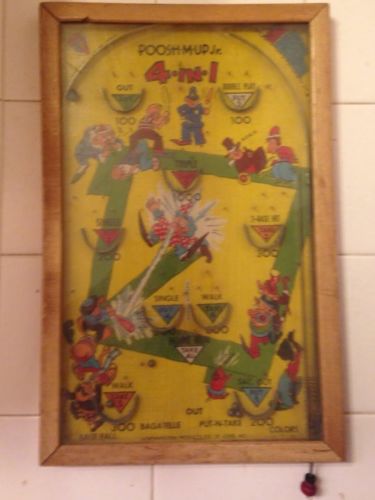 Vintage 1930's POOSH-M-UP Jr. Table Top Pinball Type Arcade Game In Wooden Frame