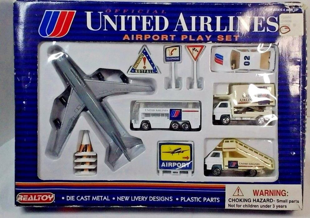 United Airlines  Real Toy  In damaged box Die Cast  Decal lifting 13 PC