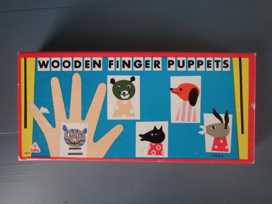 Vintage Tofa Wooden Finger Puppets Animals Czechoslovakia Mouse Dog Horse Donkey