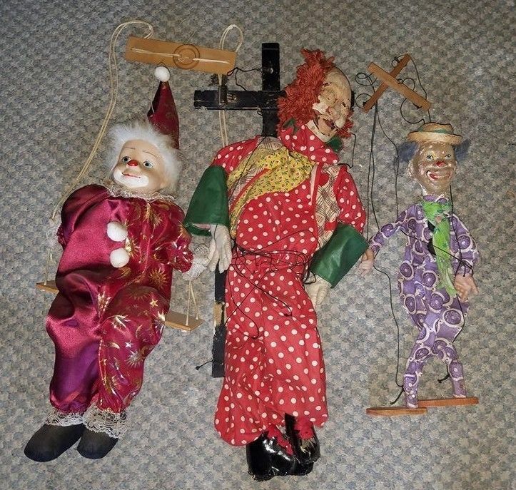 3 Antique Marionette Puppet Mexico Sombrero Guitar Mariachi Vintage Paper Mache