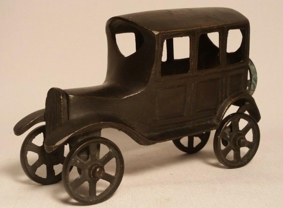 Vintage Antique SOLID cast BRASS FORD MODEL A Toy Car iron Brass 4
