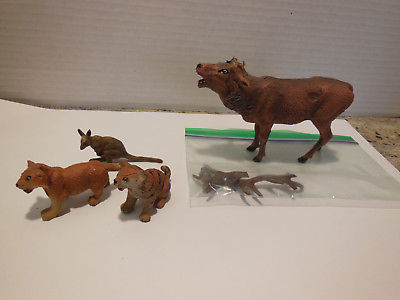 LINEOL COMPOSITION 4 FIGURES ELK BABY LION TIGER & KANGAROO GERMANY VINTAGE 1925