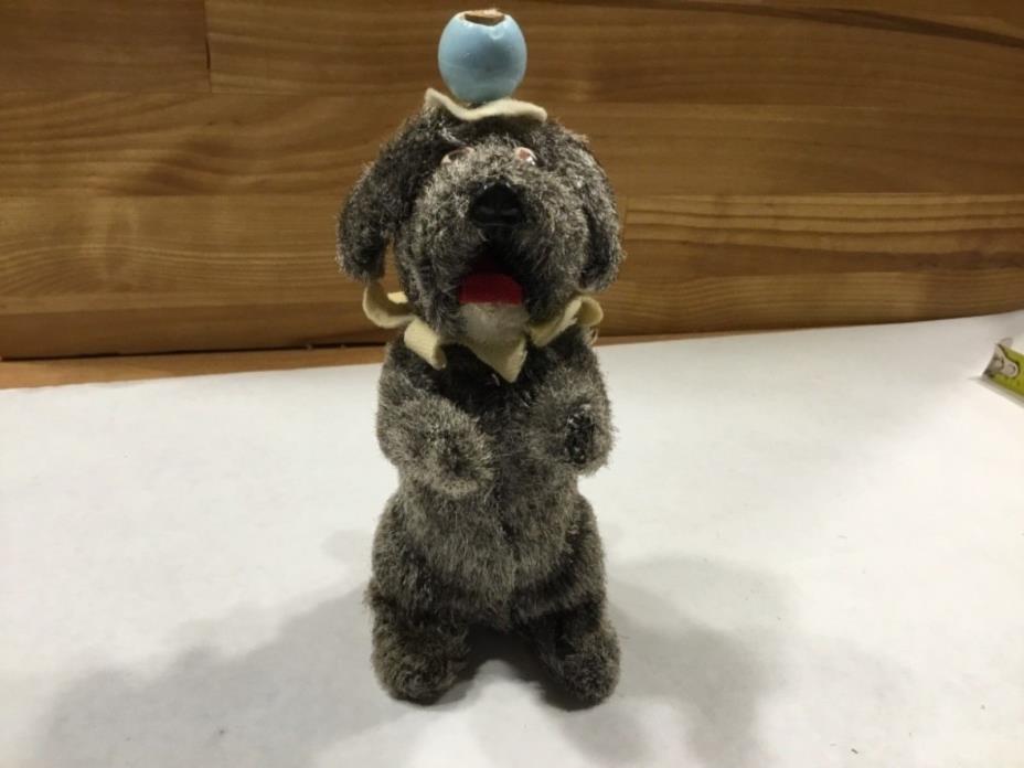 Vintage Tail wagging Dog toy  wind up Grey fur