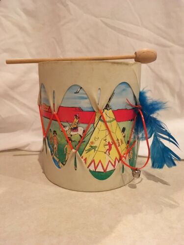 Tom Tom Vintage Kids Drum Indian Pictures Theme White TeePee JH