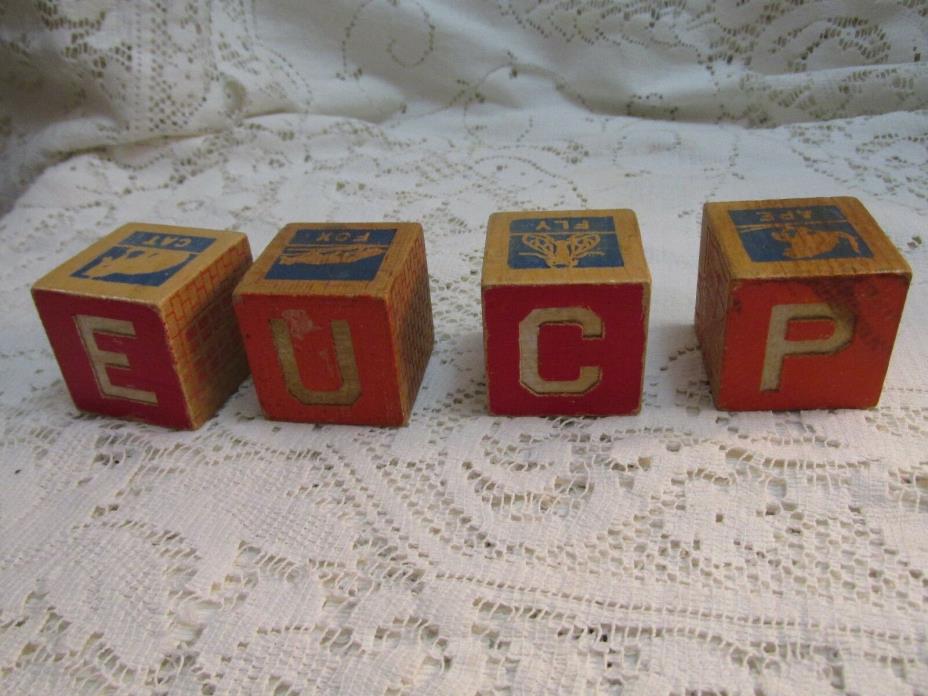 Lot of  4 Vintage Children's Wood Blocks - Fairy Tale