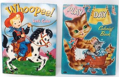 Vintage Coloring Books Whitman 1951 Play Day & 1954 Western Whoopee!