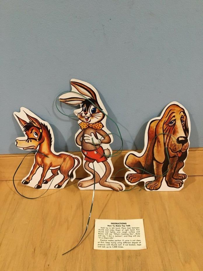 Vintage Rare Cardboard Pull Tape Talking~Donkey,Dog,Rabbit Made By Talking Toys*