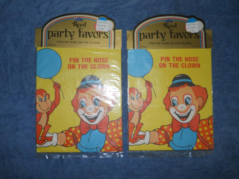 2 New Reed Party Favors Pin the Nose on the Clown vintage birthday game vtg