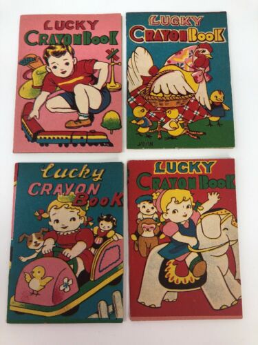 Mini Coloring Book Lot 1950s Unused Lucky Crayon Toy Train Dime Store NOS Vtg