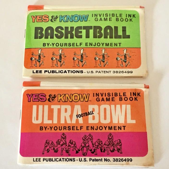 Invisible Ink Basketball Football Marker Game Book Lot 1975 Unused Toy NOS Vtg
