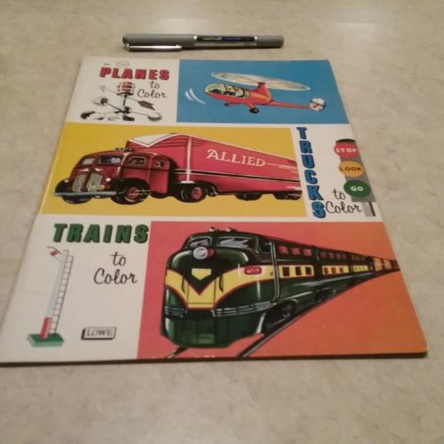 Planes Trucks Trains to color coloring book 1959 Samuel Lowe Company