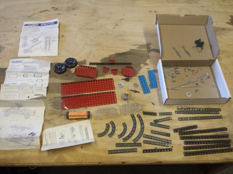 Erector Set Parts & Pieces Lot Power Pack dc 3 motor 3.6 volt Manuals Tools Misc