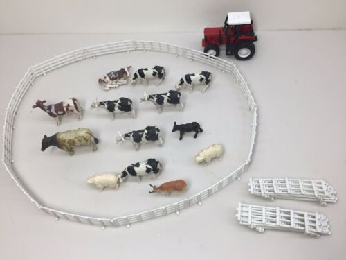 Vintage Big Barn Playset Tractor  Animals Fence Cows Accessories Red Lot